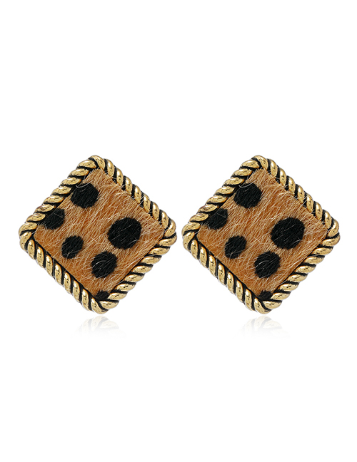 Fashion Brown Square Leopard Pattern Alloy Earrings