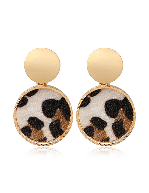Fashion White Round Leopard Pattern Alloy Earrings