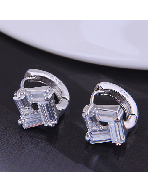 Fashion Silver Color Three-dimensional Square Micro-inlaid Zircon Alloy Earrings