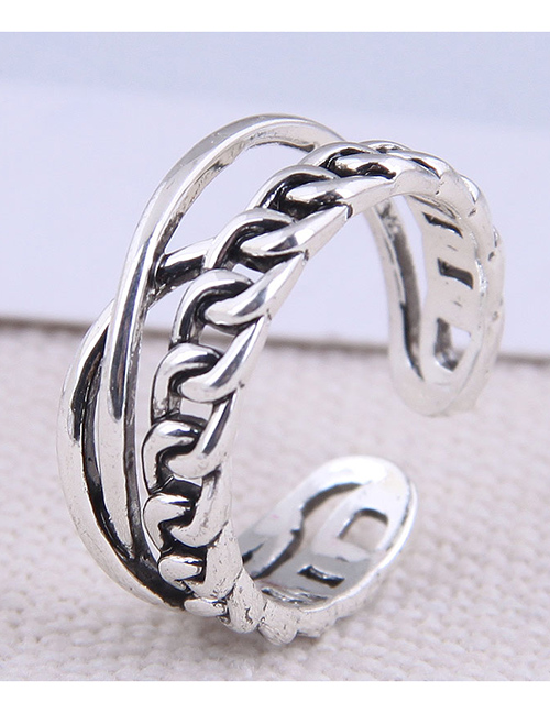 Fashion Silver Color Cross Chain Alloy Open Ring