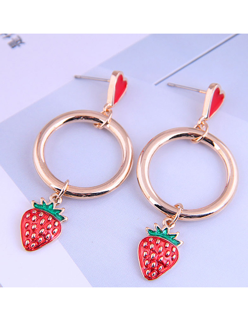 Fashion Red Strawberry Oil Drop Round Alloy Earrings