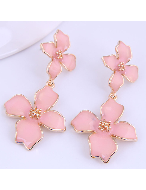 Fashion Deep Pink Flower Dripping Alloy Earrings