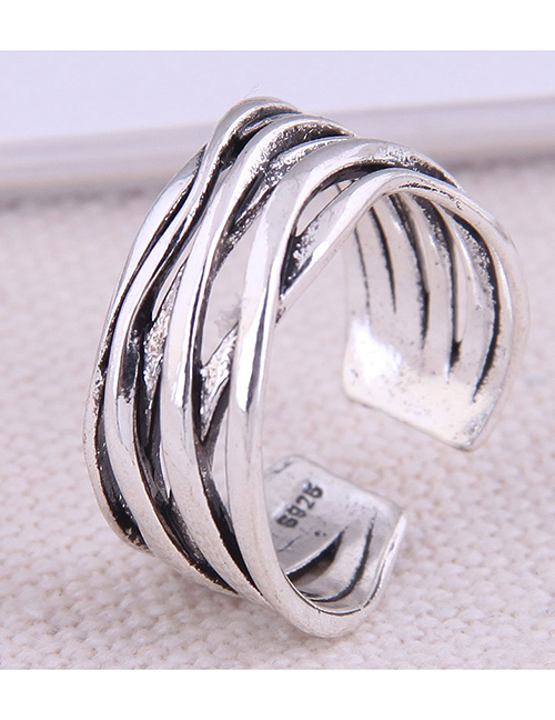 Fashion Silver Multi-layer Cross Cut Open Ring