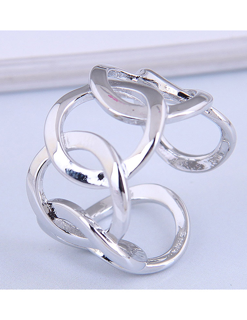 Fashion Silver Thick Chain Hollow Braided Open Ring