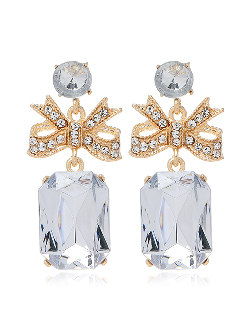 Fashion White Bowknot Diamond Geometric Alloy Earrings