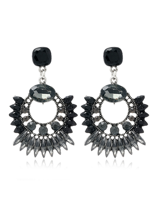 Fashion Black Geometry Inlaid Gemstone Alloy Earrings
