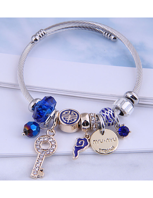 Fashion Royal Blue Diamond Key Lock-shaped Oil Drip Alloy Bracelet