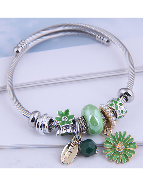 Fashion Green Small Daisy Oil And Diamond Alloy Geometric Bracelet