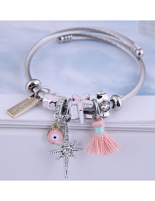 Fashion Pink Tassel Dripping Eyes Diamond-studded Star Bracelet