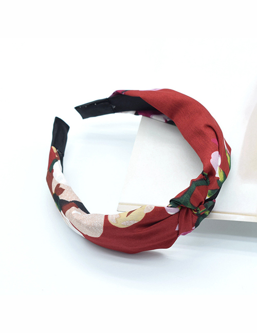 Fashion Geranium Red Calico Striped Cross-knotted Wide-brimmed Headband