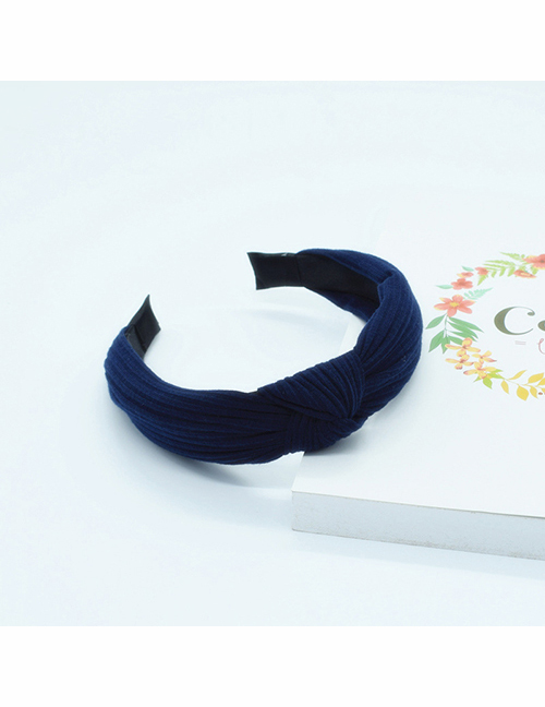 Fashion Navy Blue Knotted Cotton Knit Headband In The Middle Of The Head Buckle