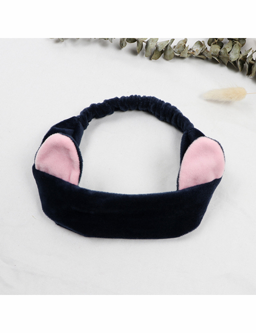 Fashion Navy Cat Ears Contrast Color Wide Side Elastic Headband