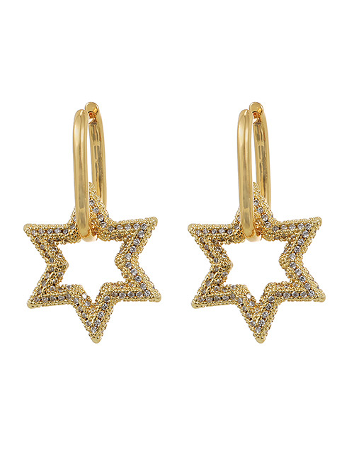 Fashion Gold Color Copper Inlaid Zircon Hexagonal Star Stud Earrings