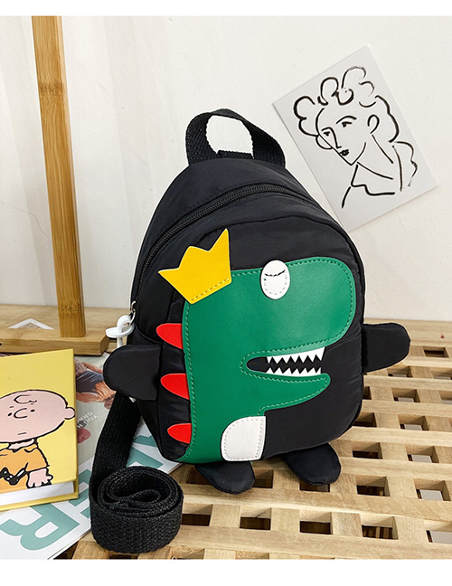 Fashion Black Nylon Cloth Dinosaur Stitching Childrens Backpack