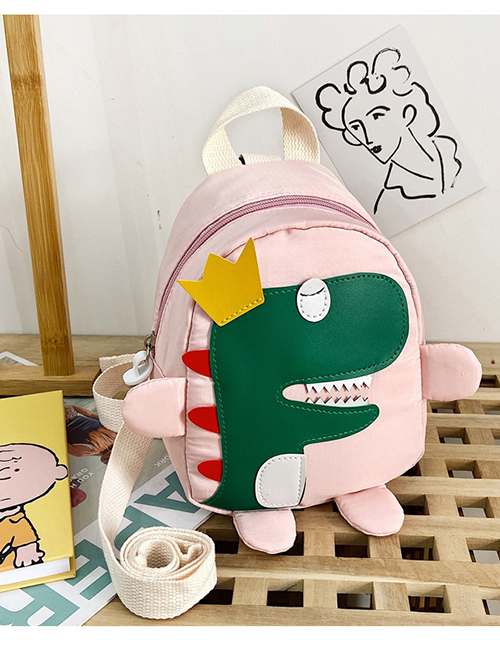 Fashion Pink Nylon Cloth Dinosaur Stitching Childrens Backpack