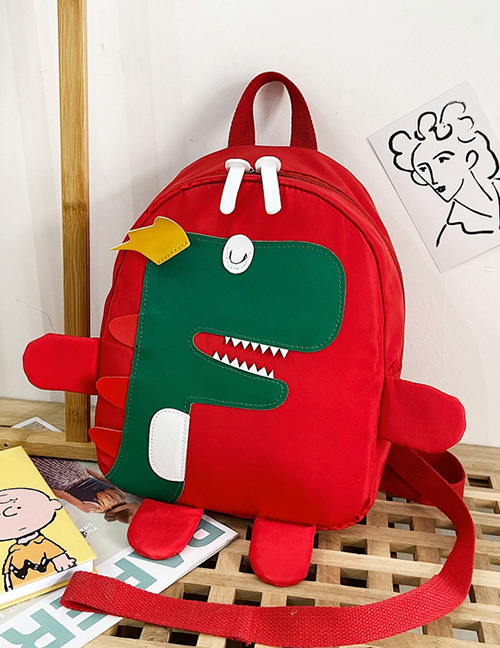 Fashion Red Tuba Nylon Cloth Dinosaur Stitching Childrens Backpack