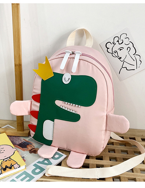 Fashion Pink Tuba Nylon Cloth Dinosaur Stitching Childrens Backpack