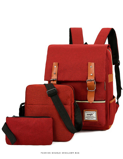 Fashion Red Belt Buckle Stitching Large Capacity Mens Backpack Suit