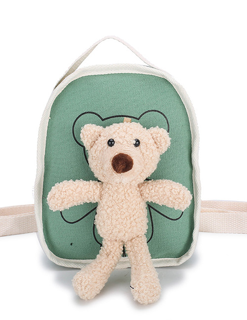Fashion Green Canvas Bear Doll Childrens Backpack