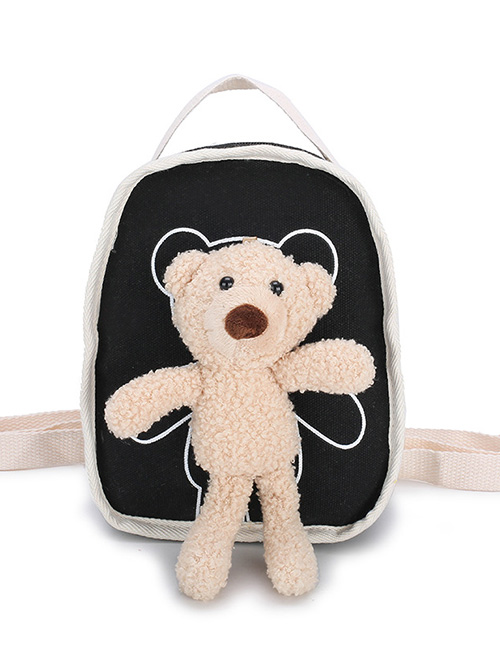 Fashion Black Canvas Bear Doll Childrens Backpack