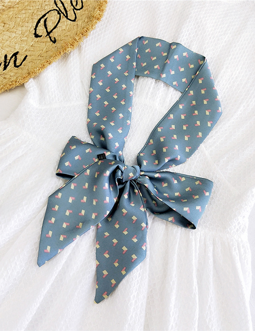 Fashion Little Love Fight Blue Satin Printed Bow Ribbon Long Ribbon Silk Scarf