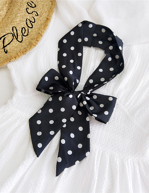 Fashion Polka Dot Black Satin Printed Bow Ribbon Long Ribbon Silk Scarf