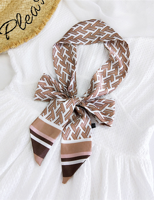 Fashion F Khaki Satin Printed Bow Ribbon Long Ribbon Silk Scarf