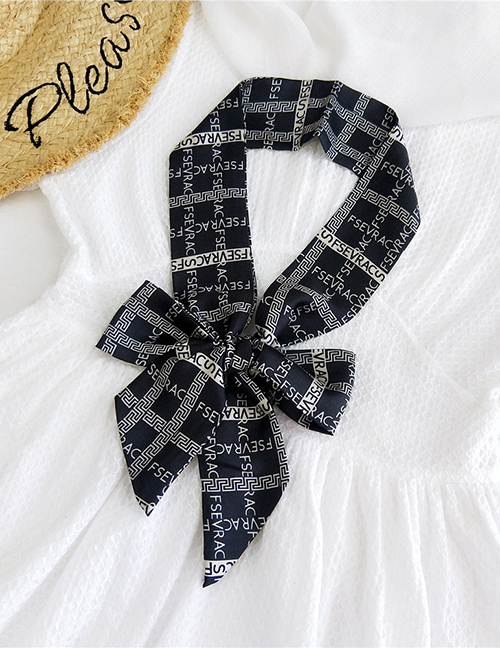 Fashion Fse Black Satin Printed Bow Ribbon Long Ribbon Silk Scarf