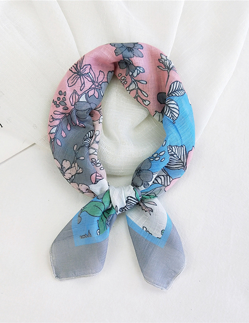 Fashion Cotton Flowers Bloom In Ash Thin Cotton And Linen Print Small Square Scarf