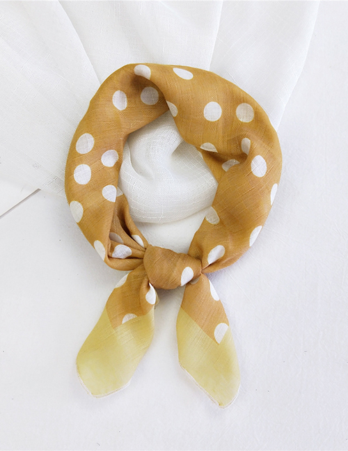 Fashion Cotton Frame Wave Dot Yellow Thin Cotton And Linen Print Small Square Scarf