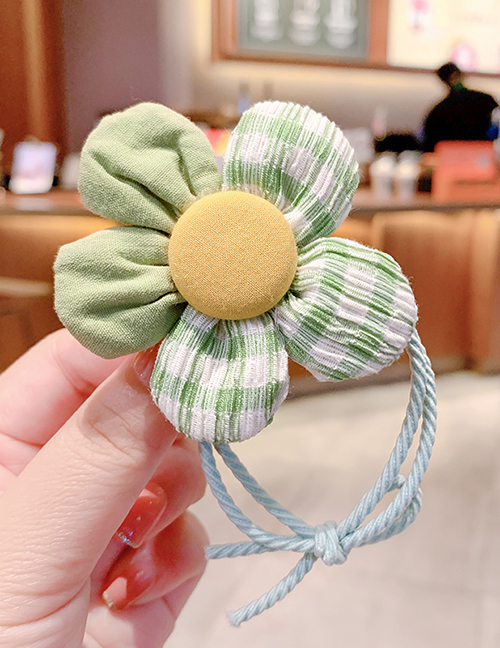 Fashion Green Plaid Flowers Net Yarn Polka Dot Knotted Contrast Flower Children Hair Rope