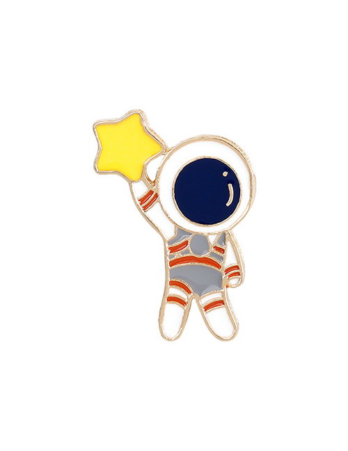 Fashion Astronaut Pentagram Red Dripping Alloy Alien Astronaut Moon Star Brooch