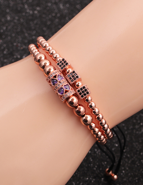 Fashion Rose Gold Colorful Suit Micro-inlaid Zircon Cube Cylindrical Love Bracelet Set
