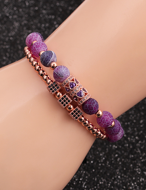 Fashion Rose Gold Colorful Suit Micro-inlaid Zircon Cube Weathered Stone Love Bracelet Set