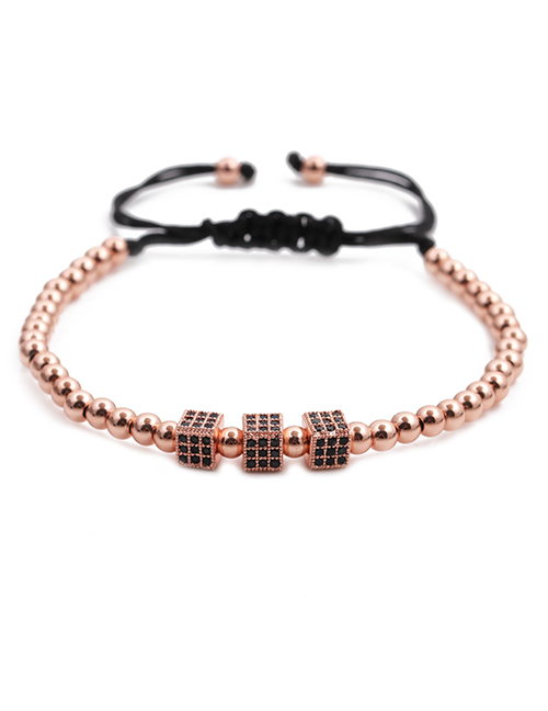 Fashion Rose Gold Colorful 3 Cubes Micro-inlaid Zircon 4mm Copper Bead Cube Cuboid Bracelet Set
