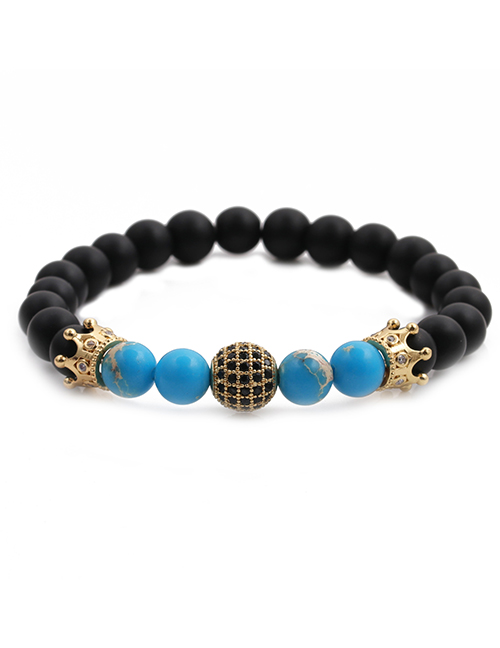 Fashion Emperor Yellow Blue Emperor Stone Crown Diamond Ball Copper Beads Beaded Bracelet Set