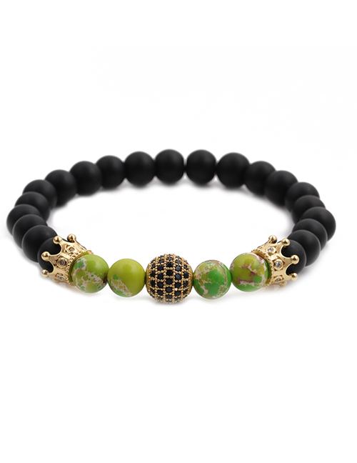 Fashion Emperor Yellow Green Emperor Stone Crown Diamond Ball Copper Beads Beaded Bracelet Set