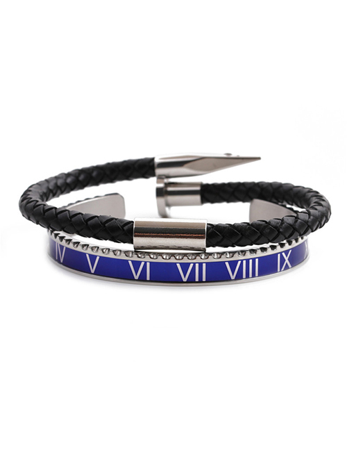 Fashion Blue Suit Stainless Steel Roman Letter Opening Adjustment Bracelet Set