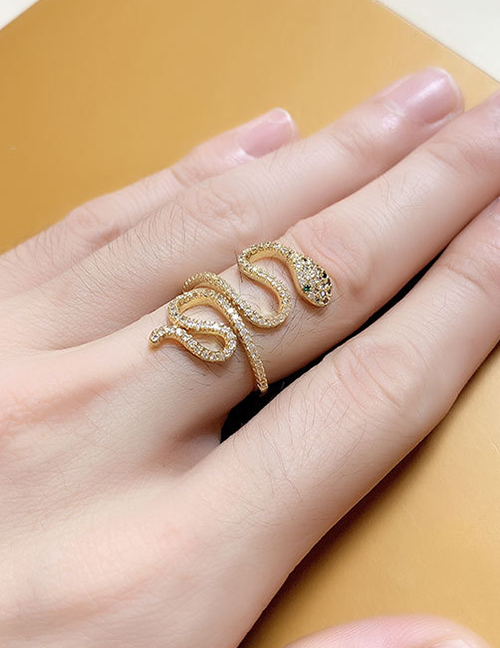 Fashion Golden Diamond Serpentine Alloy Ring