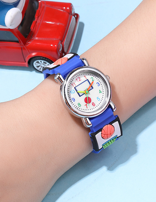 Fashion Royal Blue 3d Embossed Basketball Sports Childrens Watch