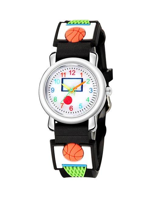 Fashion Black 5d Embossed Basketball Sports Childrens Watch