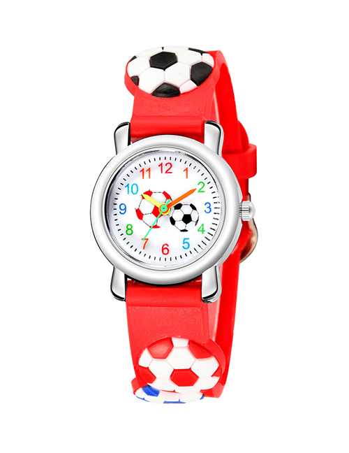Fashion Red 4d Embossed Football Pattern Digital Face Childrens Sports Watch
