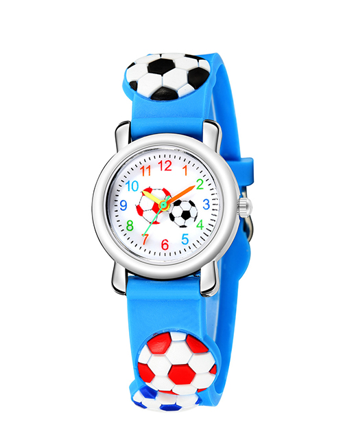Fashion Sky Blue 5d Embossed Football Pattern Digital Face Childrens Sports Watch