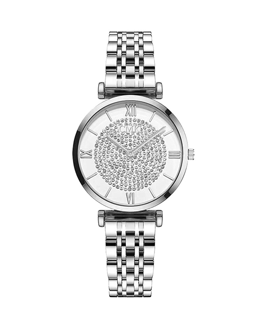 Fashion Silver Quartz Watch With Diamond Gypsophila Dial