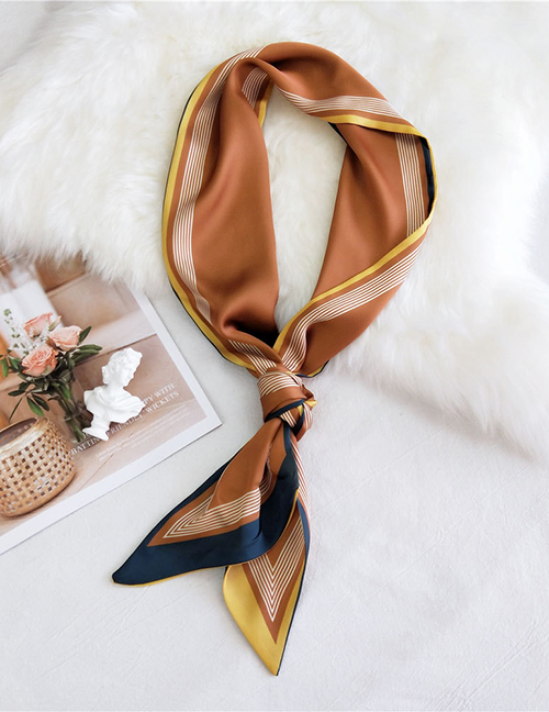 Fashion Thin Line Frame Orange Double-sided Bevel Printed Satin Knotted Small Silk Scarf