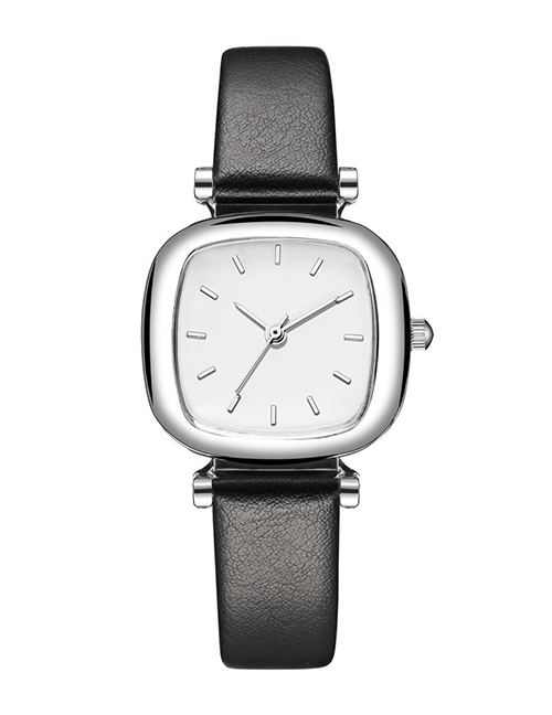 Fashion Black Tonneau Shaped Pu Belt Quartz Watch