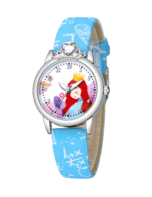 Fashion Sky Blue Little Princess Pattern Belt Table Set Diamond Anglo Watch