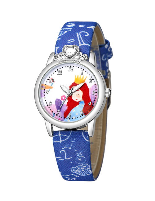 Fashion Royal Blue Little Princess Pattern Belt Table Set Diamond Anglo Watch
