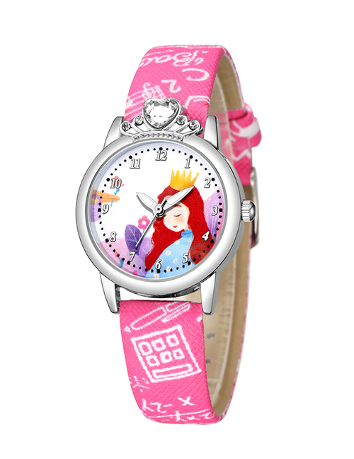Fashion Rose Red Little Princess Pattern Belt Table Set Diamond Anglo Watch