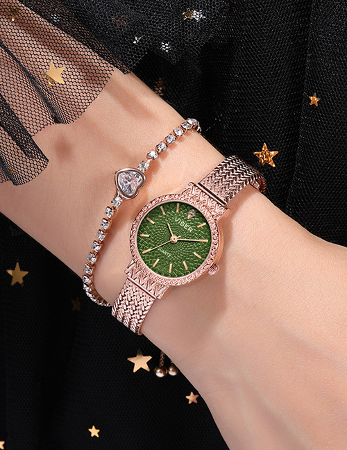 Fashion Green Waterproof Strap Quartz Bracelet Watch With Chain Subdial